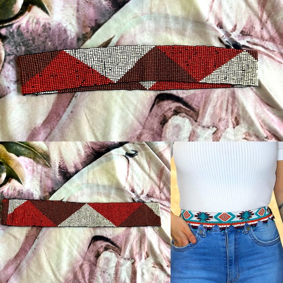 Vintage Triangle Beaded Stretchy Belt - Picture 1 of 3